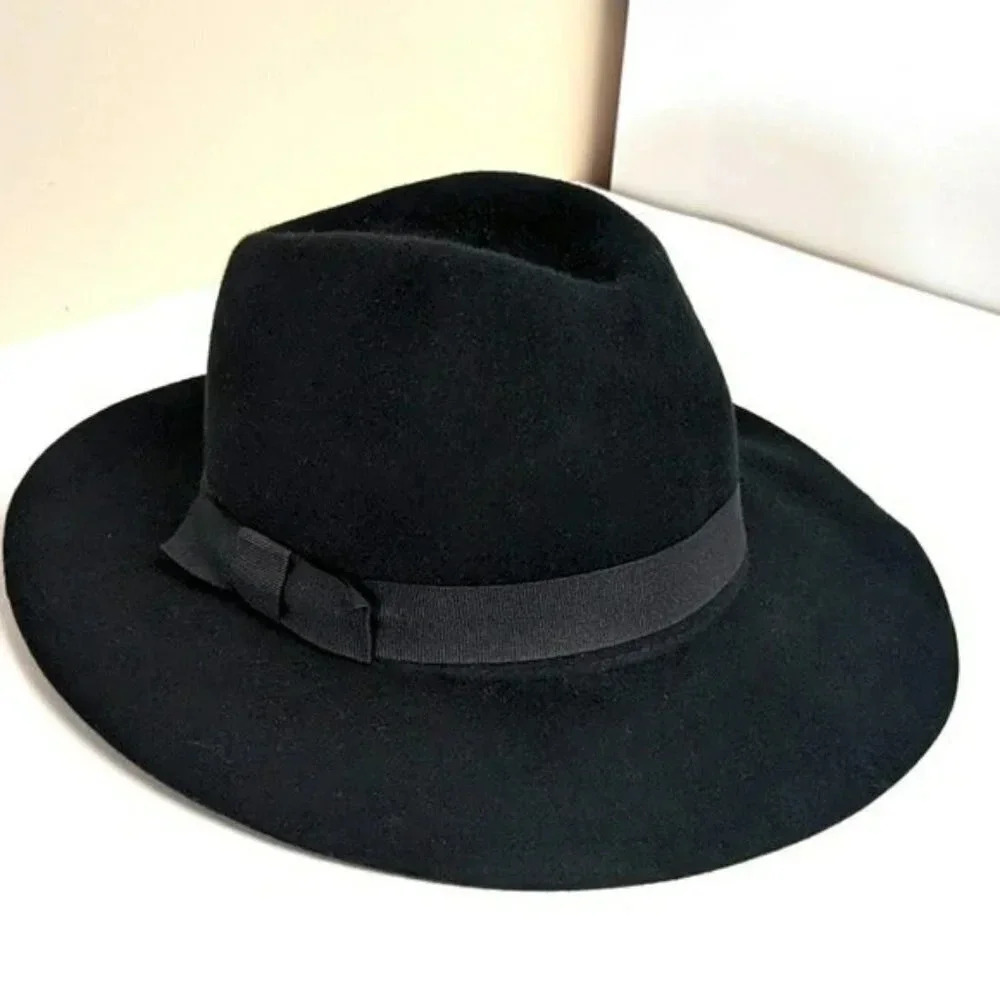 NWT AQUA Women's Weekend Felted Wool Fedora Hat Bow Knot (O/S, Black) MSRP $68